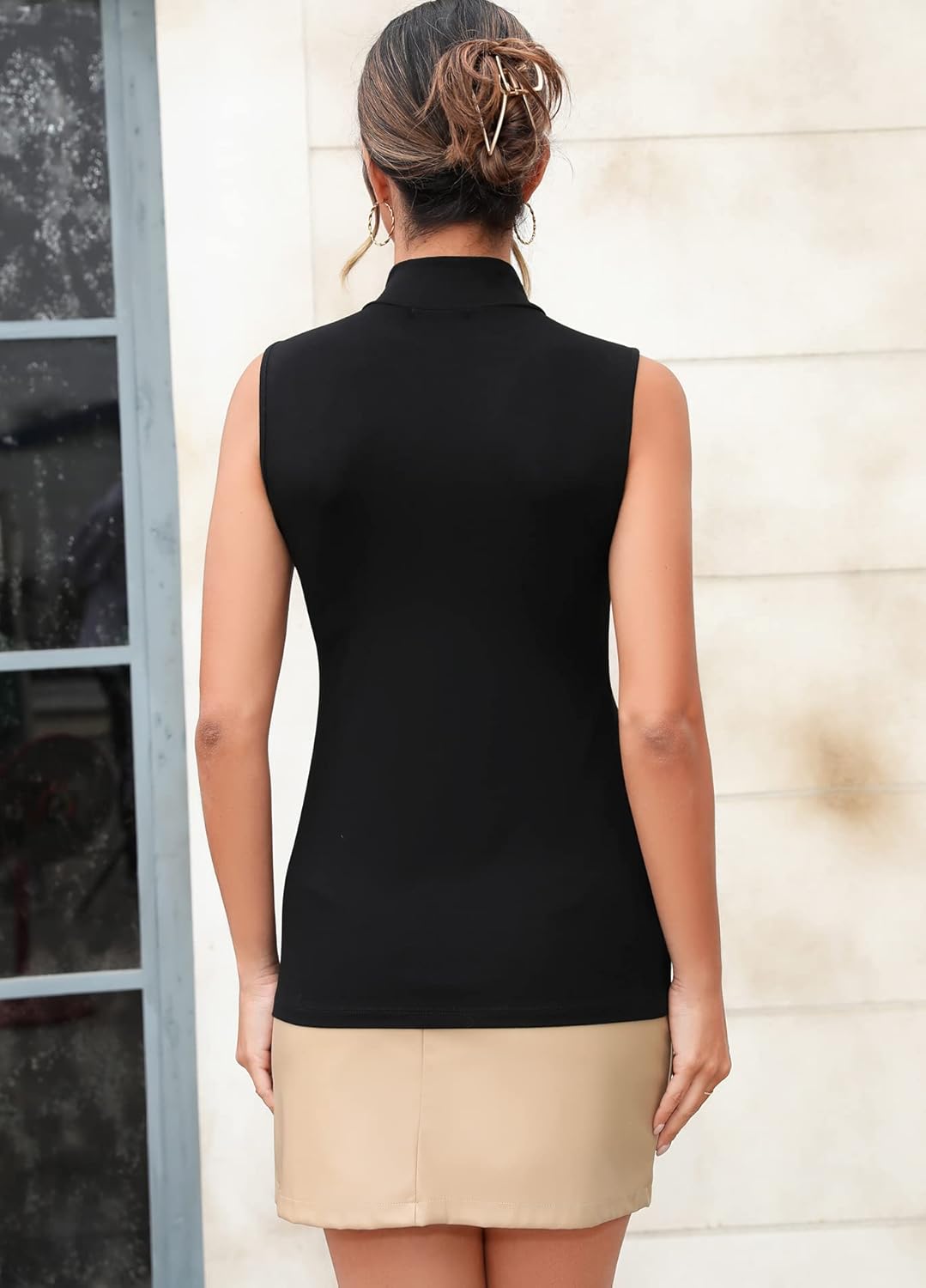 UNTYHOTS Sleeveless Turtleneck Tops for Women, Mock Neck Tank Top Basic Slim Fit Shirt Clothing - Image 5