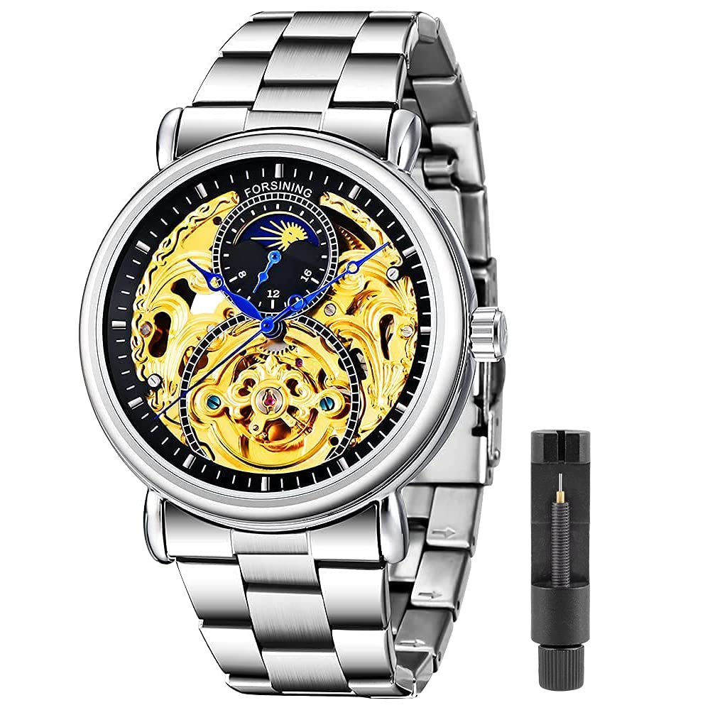 Fashion Mens Wacthes Transparent Automatic Mechanical Watch Stainless Steel 30M Waterproof Skeleton Movement Wristwatch