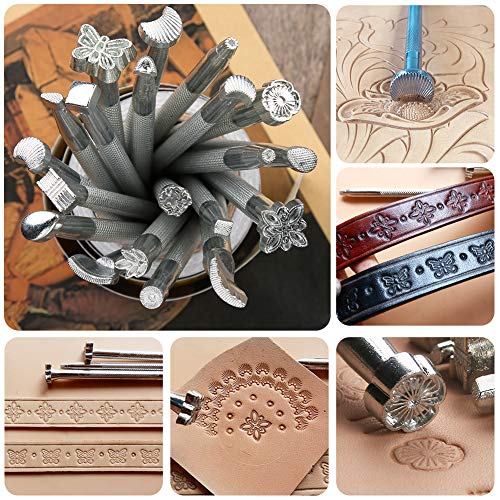 26 Pcs Leather Stamping Tools Sets, Different Shape Pressing Punch Sets, Quality Carving Leather Craft Tools for DIY Beginners and Professionals…