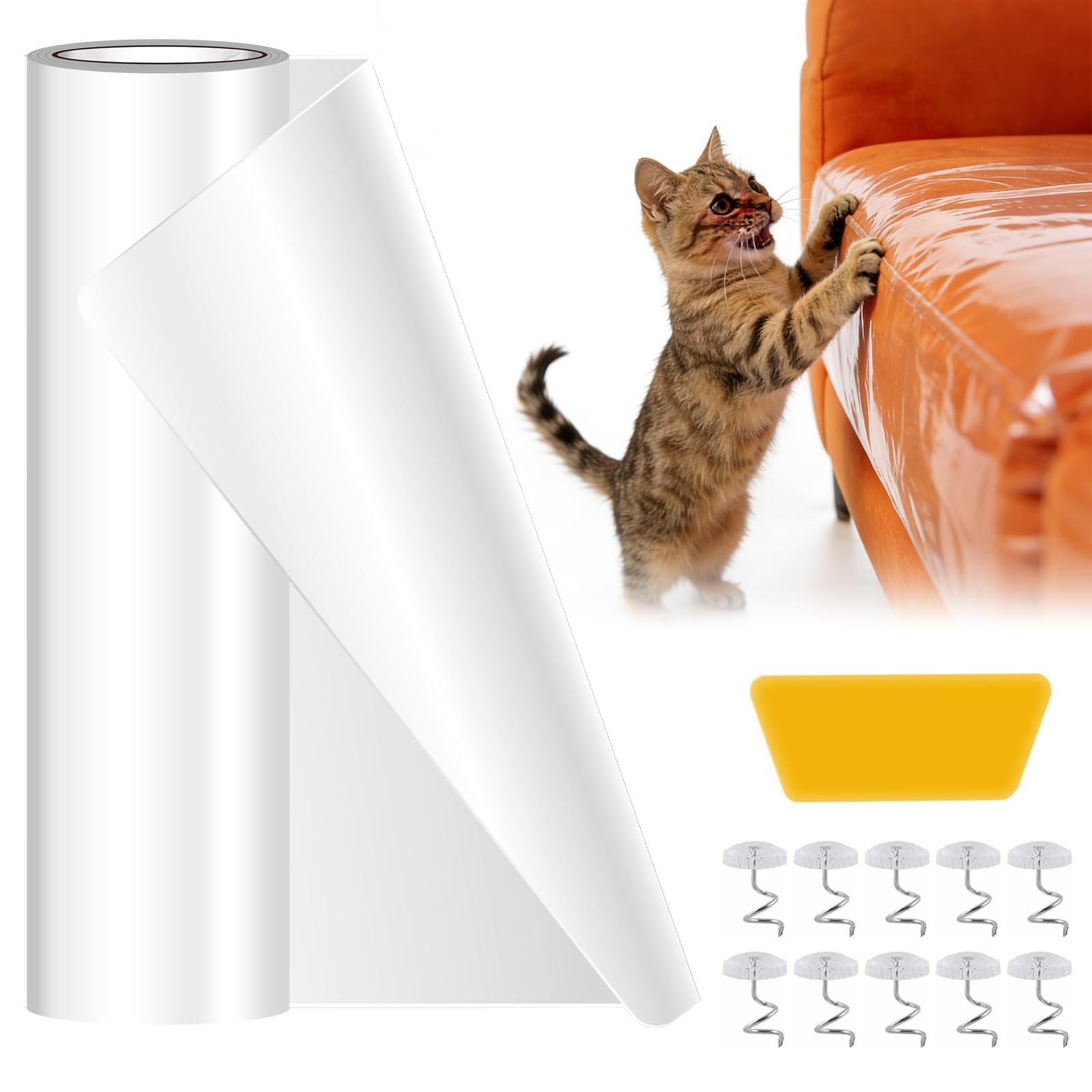 Cat Anti Scratch Tape 5m x 30cm,Transparent PET Furniture Protector to Stop Cats Scratching,Self-Adhesive Anti Cat Scratching Deterrent Tape for Sofa Couch Door Walls Carpet