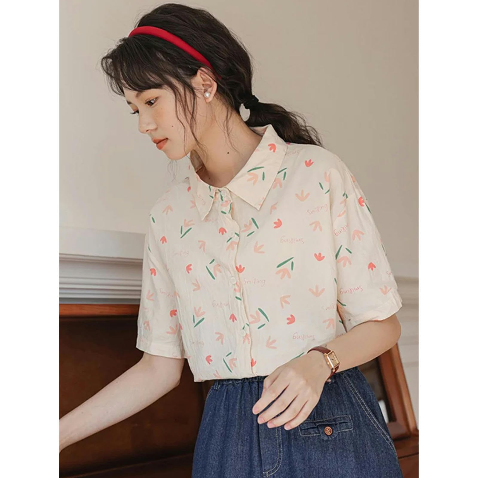 t Shirt Camicia A Maniche Corte Stampata per Donne Elegante Camicetta di Chiffon per Donna Camicia da Donna Summer Casht Shirt