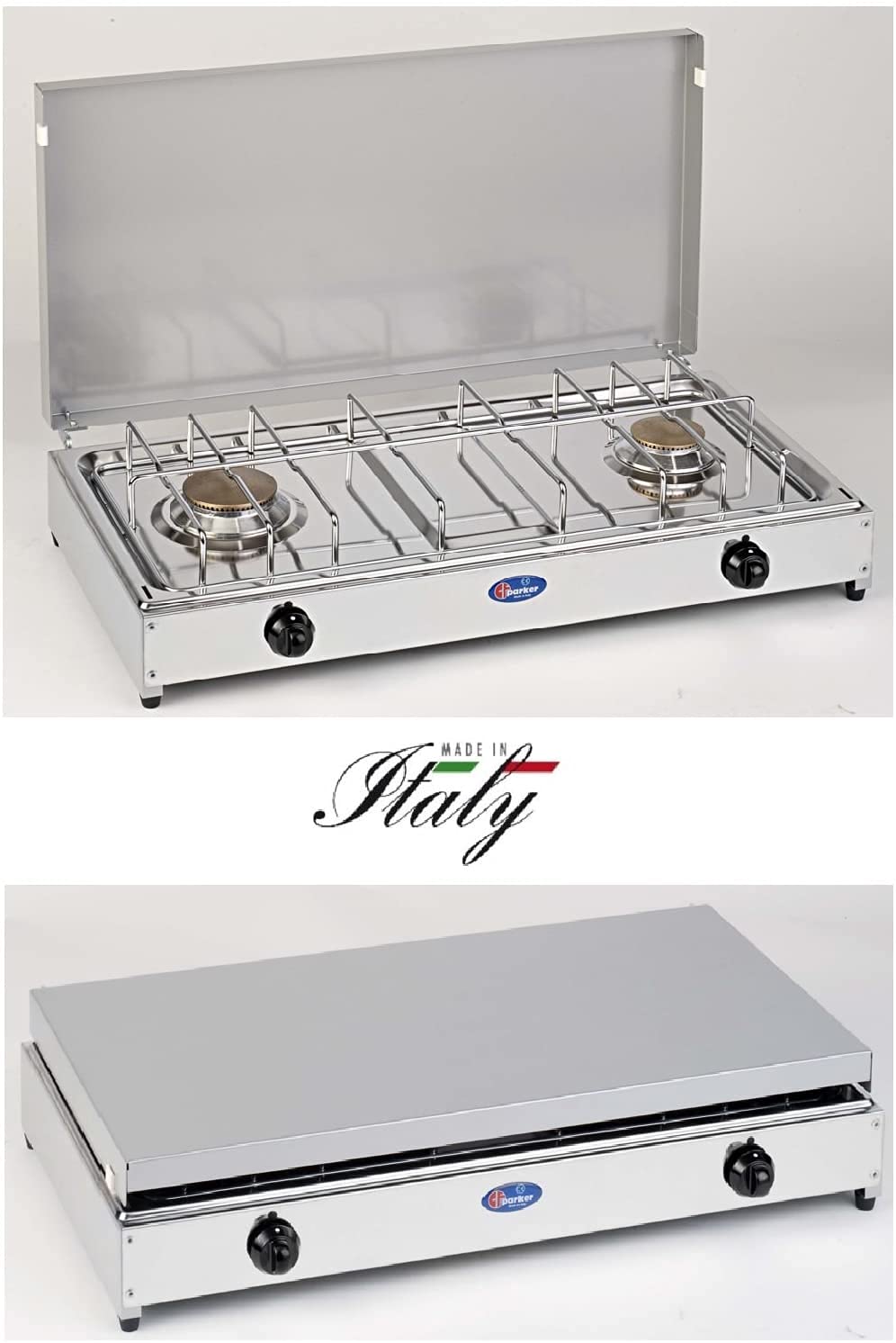 Fornello 2 Fuochi a Gas Metano (gas di città) con Valvola di Sicurezza CFParker Made in Italy - 5522RSGm