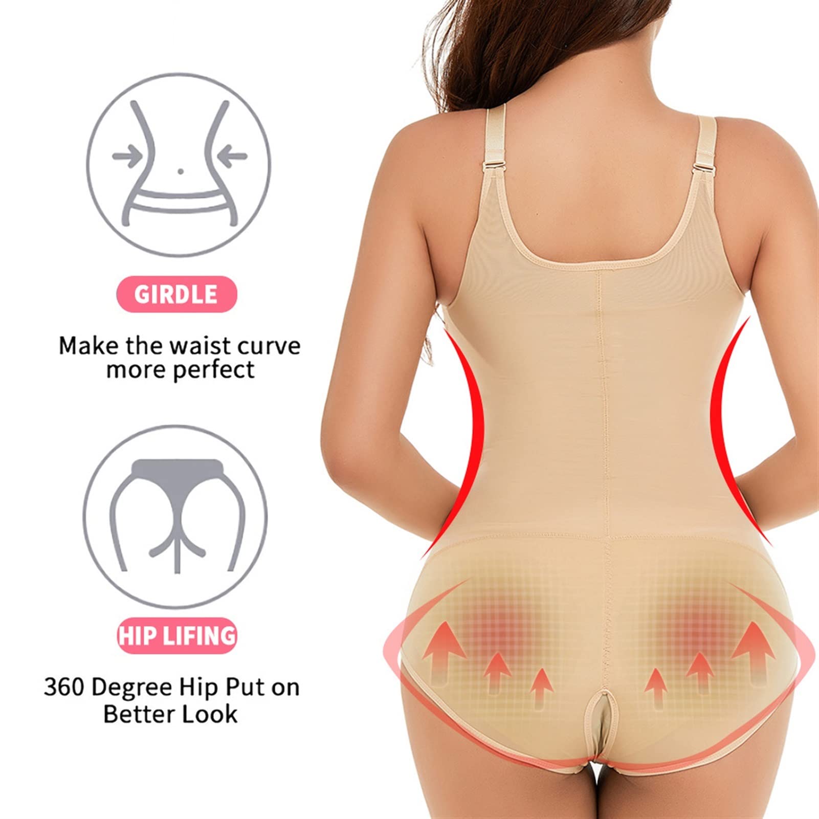 MMRTDJDR Body para Mujer Fajas De Control De Abdomen Faja Postquirúrgica Body Faja Levantador De Glúteos De Talla Grande,Black-Large