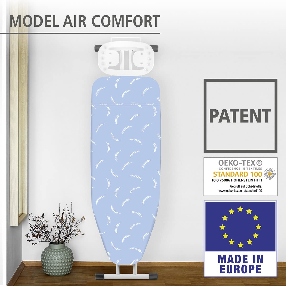 WENKO Pokrowiec na deskę do prasowania Air Comfort XL/uniwersalny,z warstwą aluminiową do prasowania bez zagnieceń, odbijania ciepła i blokady pary, standard Öko-Tex,2 napinacze obiciowe,140 x 48 cm