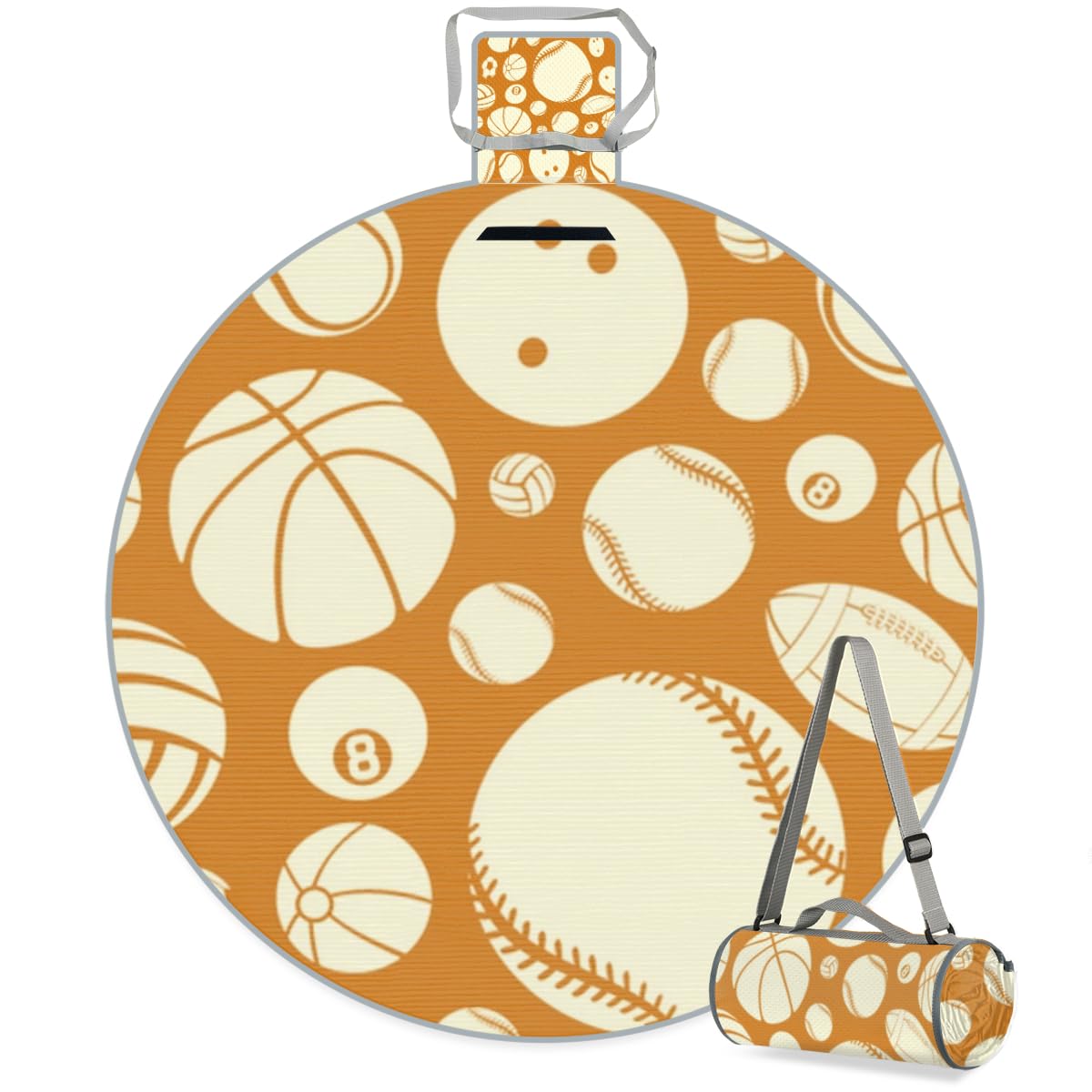 Shimoshe Cartoon Baseball Picnic Outdoor Blanket Foldable Waterproof Sandproof Beach Blanket Portable Water-Resistant Round Picnic Mat for Travel Camping Park Lawn