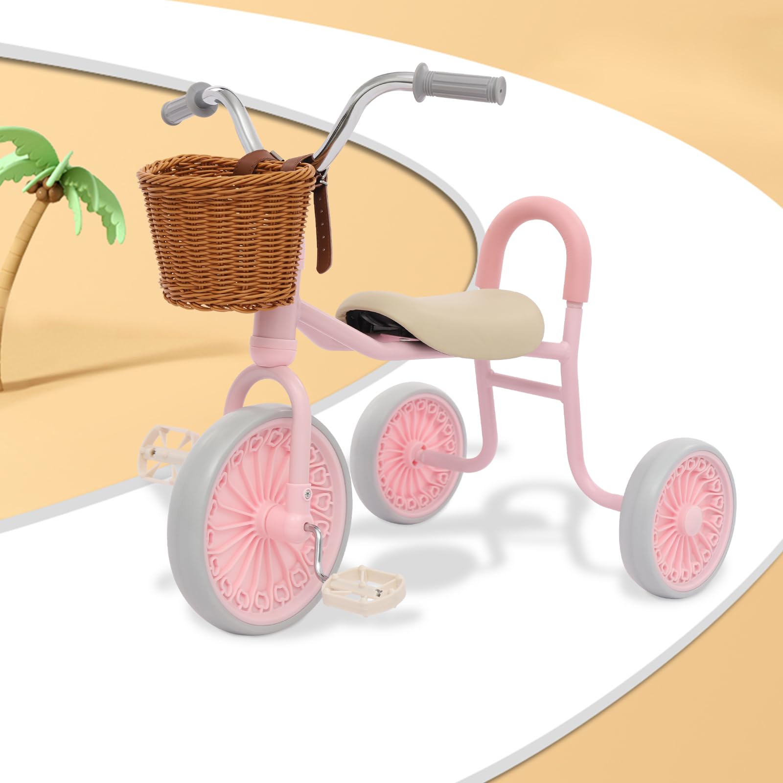 Triciclo per Bambini, Triciclo per Bambini con Pedali e Cestino, Triciclo per Imparare a Camminare per Bambini di 2-6 Anni (Rosa)