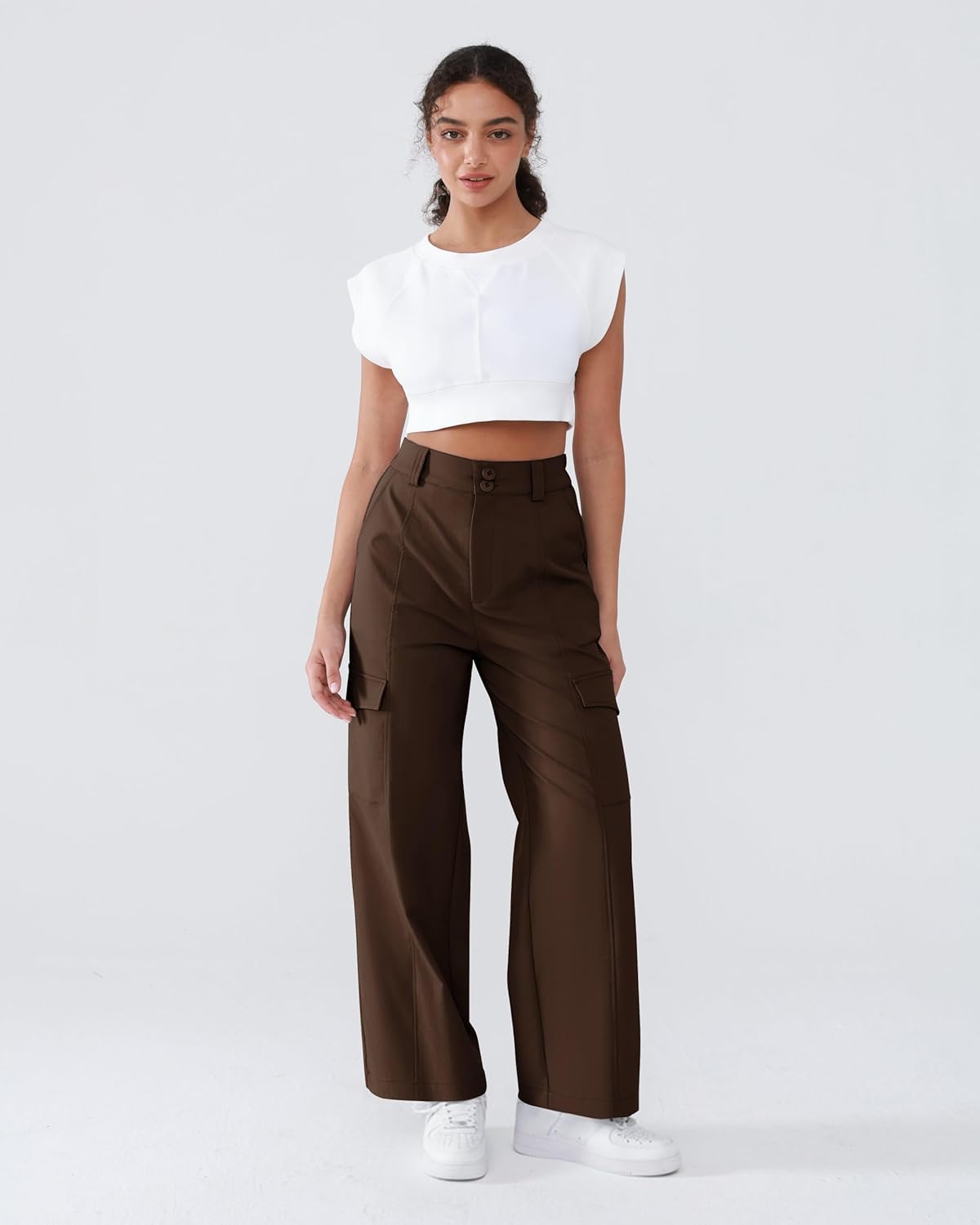Women's High Waist Cargo Pants with Multiple Pockets Comfortable Flexible Fit Casual Wear Work Hiking
