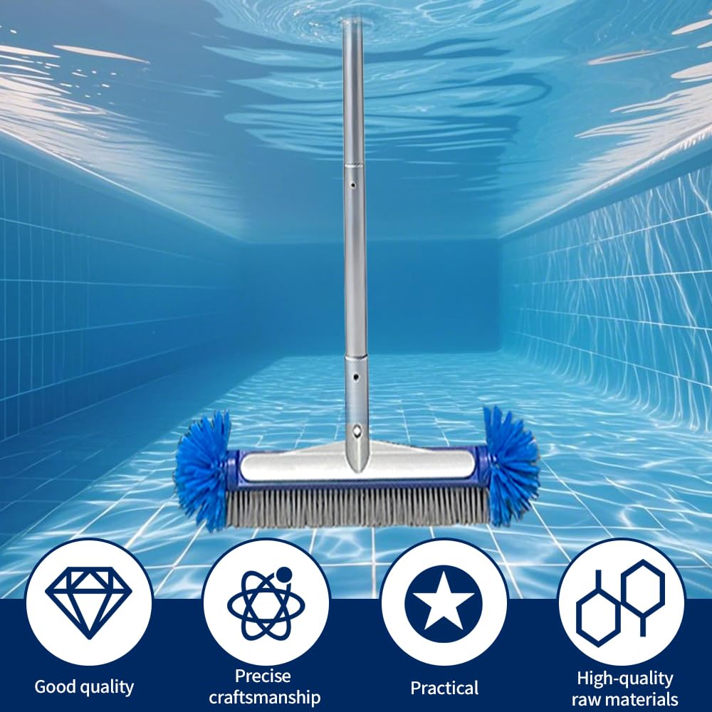 42cm Spazzola Rotonda per Piscina,Spazzola per Piscina con Asta Telescopica,213cm,Spazzola per Pavimenti,per la Pulizia Della Piscina,Bagno,Cucina,Piastrelle