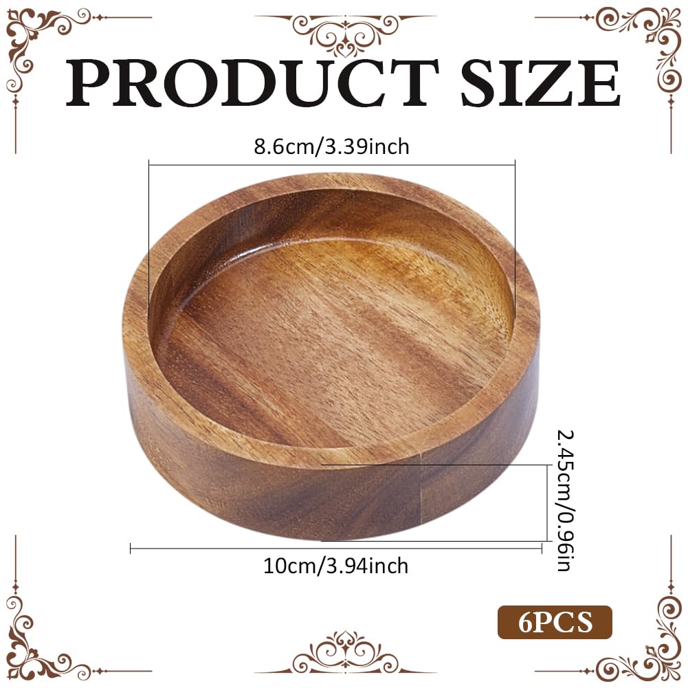 MAYJOYDIY 6 Stück Ring Tablett aus Holz 10cm Akazienholz Dekoratives Schmucktablett Klein Ring Schale Schmuck Display Tablett Für Halsketten Armbänder Hochzeits Party Dekoration, Rundes