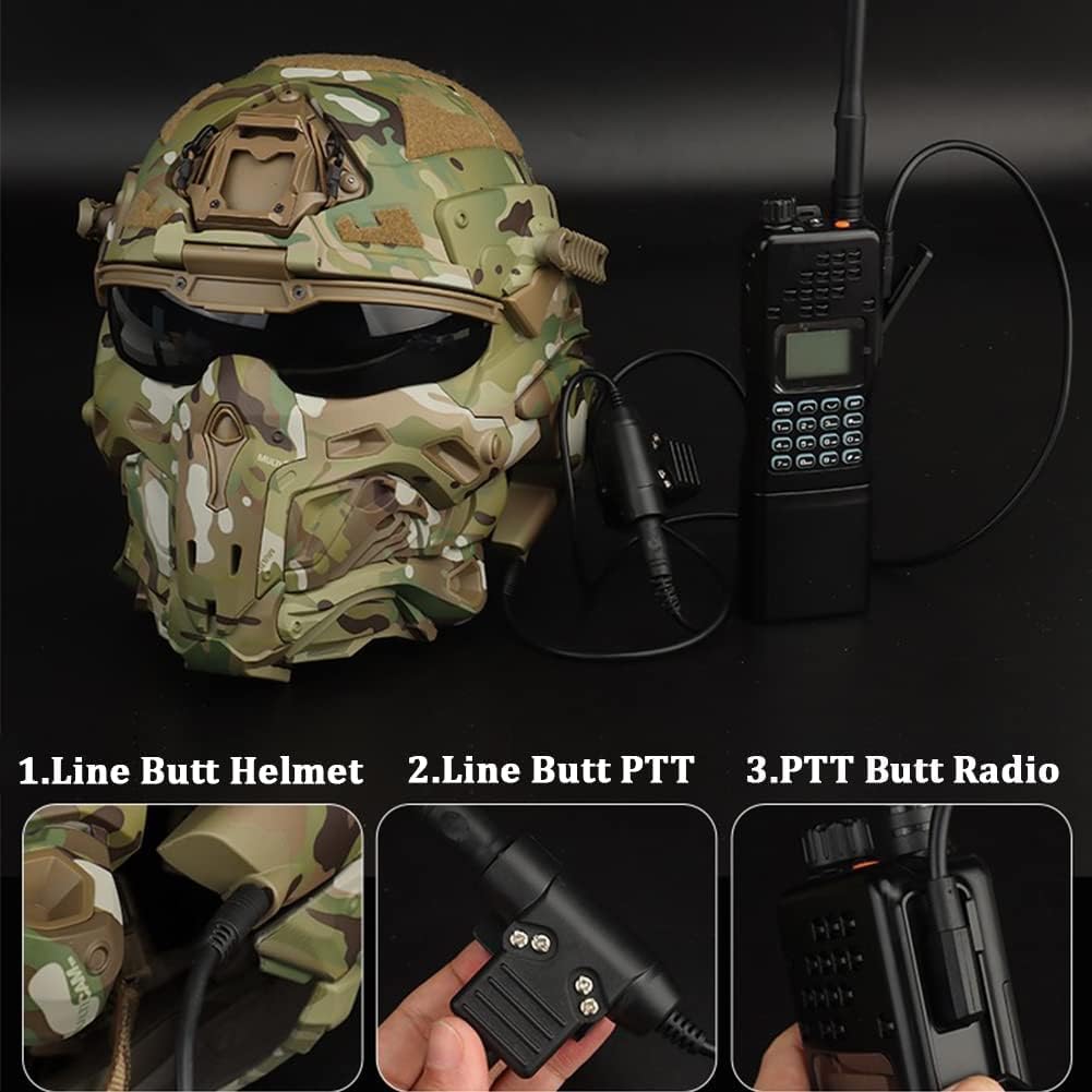 Airsoft Full Face Mask Tactical Helmet, with Built-in Tactical Headset/Anti-Fog Fan Sliding Goggles for CS Paintball, Hunting, Outdoor Sports