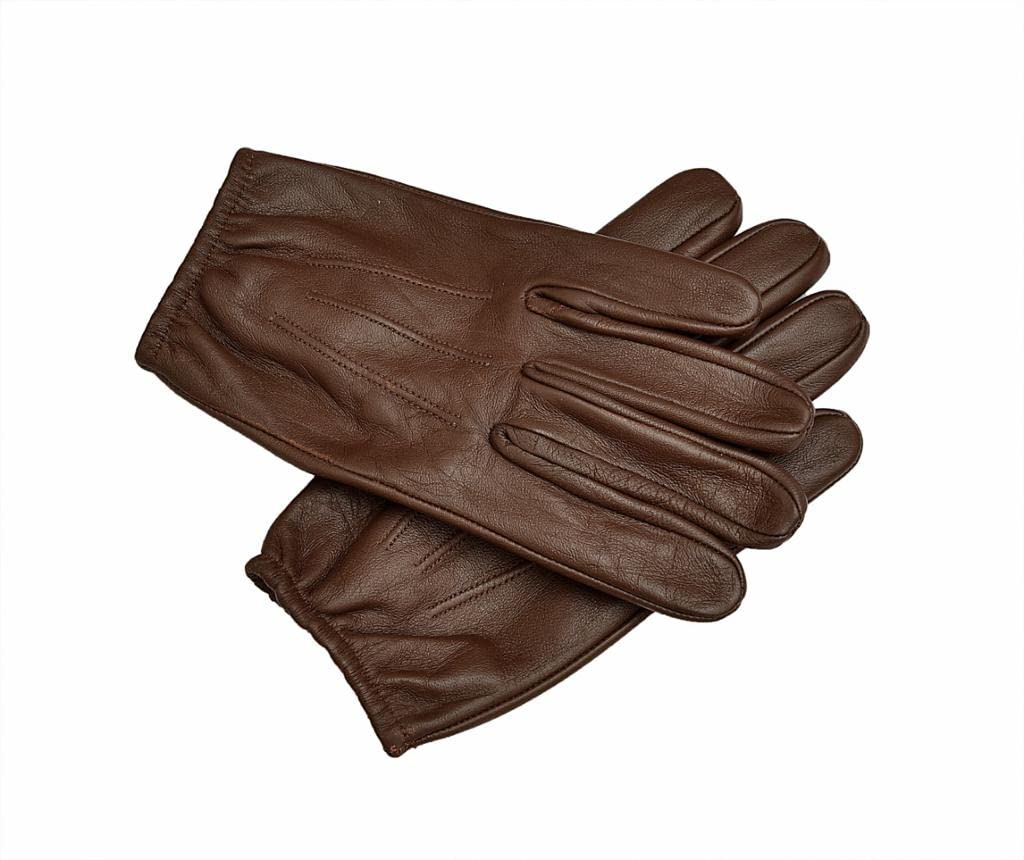 Men's Genuine Leather Police Gloves, Made With Original Sheep Skin Leather (Brown, Large)