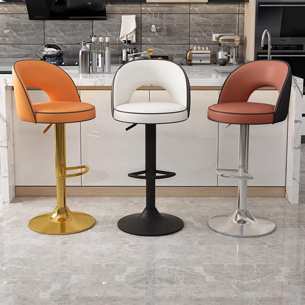 Silla de comedor giratoria de 360° con respaldo, altura ajustable, taburete alto para barra de desayuno, asiento tapizado de poliuretano, elegante y cómodo