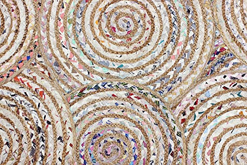 Casavani Indian Hand Braided Rag Rug Geometric Beige & Multicolor Chindi Cotton & Jute Rug Hallway Enterway Rugs For Bedroom,Dining Room & Kitchen 3X5 6X9 Feet #TOP4