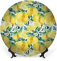 Vista 1 de Platos decorativos, adorno de impresión moderna, acuarela de ramas cítricas de limón, 6 pulgadas, decoración de pared de cocina, verde bosque