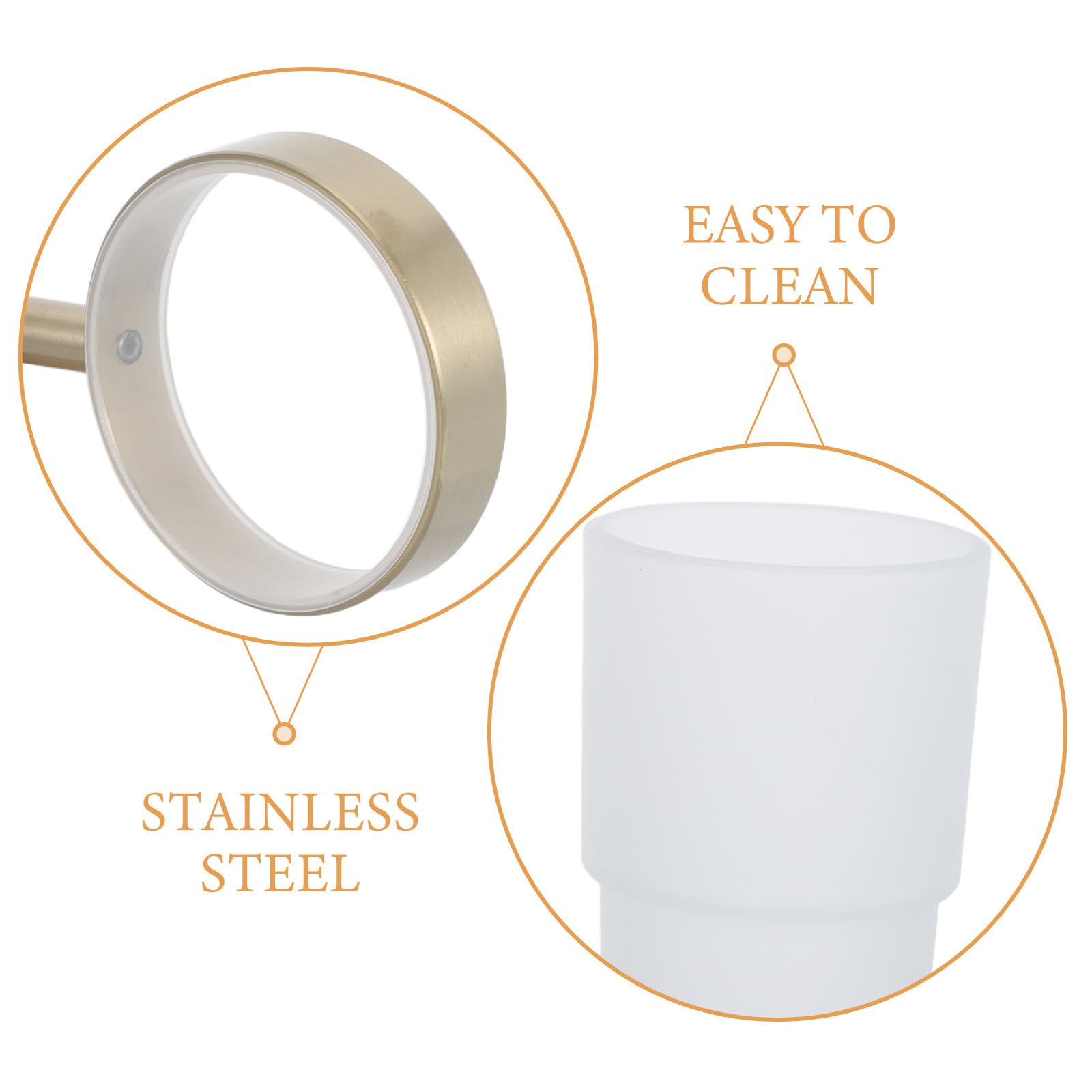 Portaspazzolino da denti a parete: portasciugamani in acciaio inox con bicchiere in vetro smerigliato - Accessori da bagno in oro spazzolato per bagno e toilette
