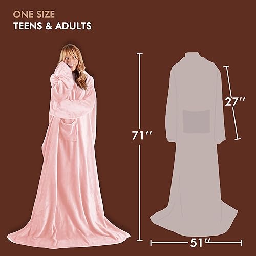 Miniatura 6 de Tirrina Cobija afelpada con mangas para hombres y mujeres adultos, cobija muy suave y cómoda de felpa para ver televisión, manta para salón, sofá,