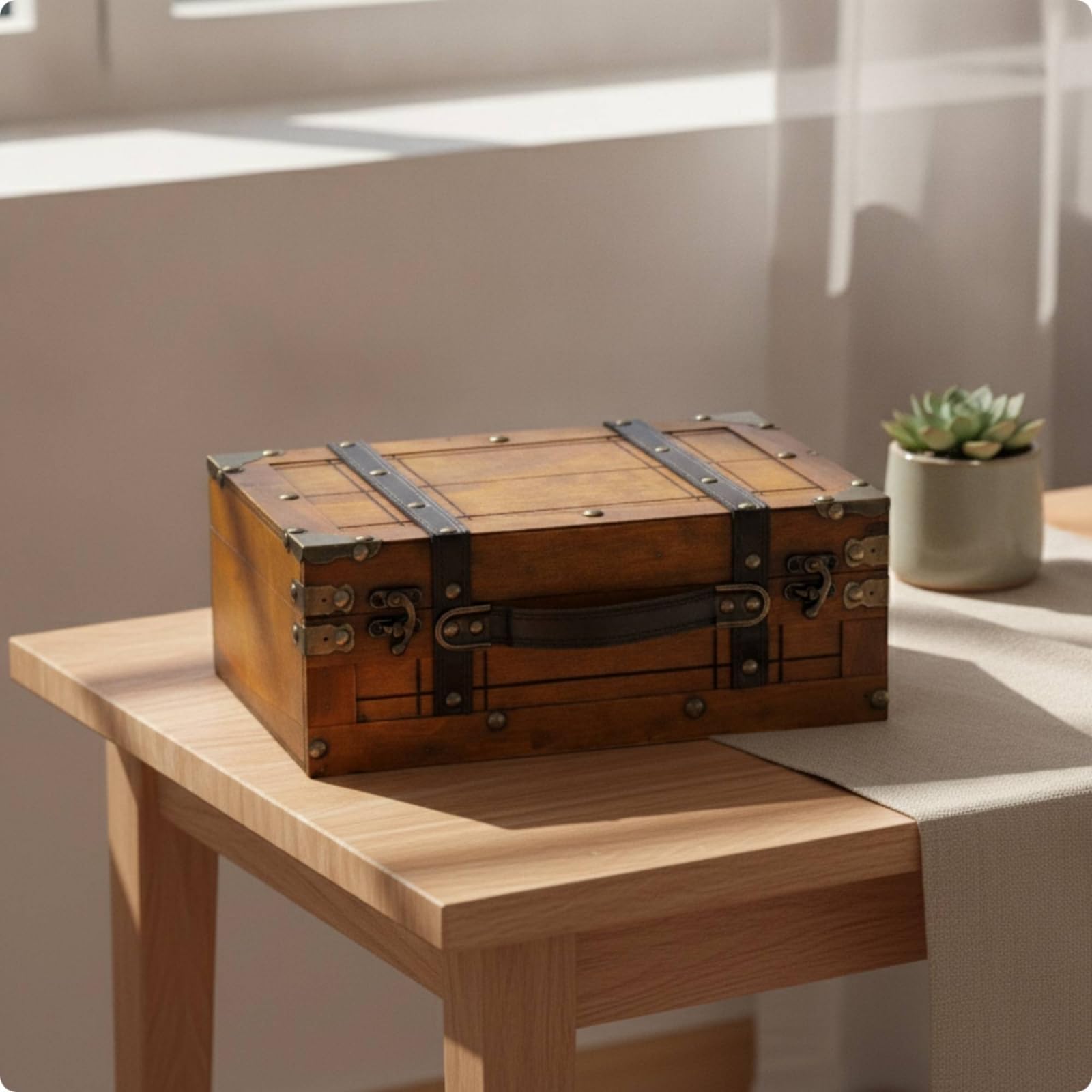 Valigetta in Legno Elegante Scatola di Legno con Maniglia Pratico Stile Vintage per Scattisti, Collezionisti, Grande