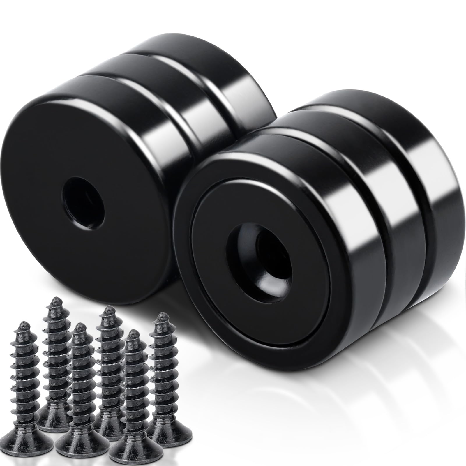 6 magneti forti 25 x 7 mm, colore nero, al neodimio, extra forti, 30 kg, con foro e capsula, magneti forti per cucine, bagni, uffici, magazzini