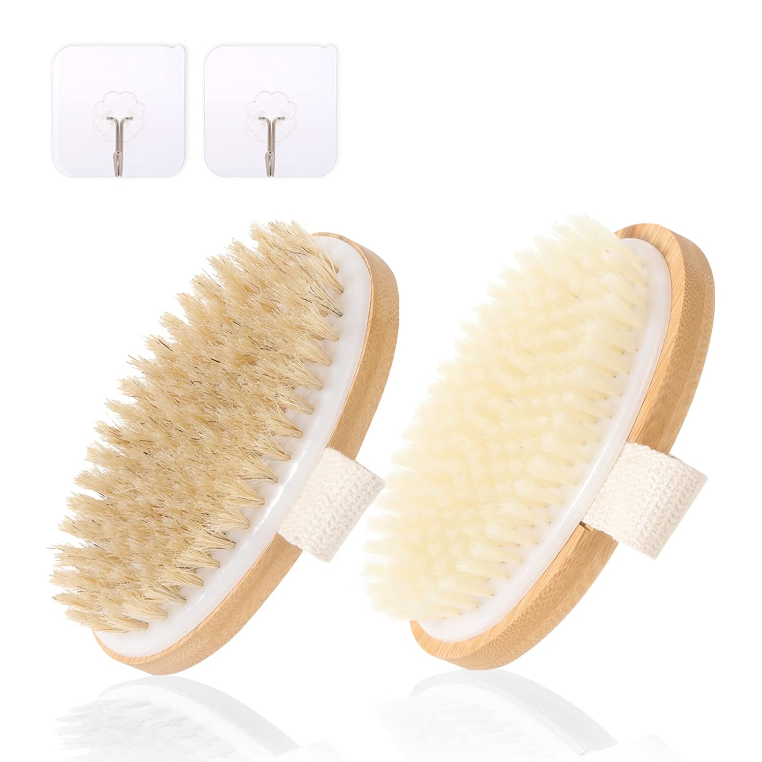 NJIHGSS Dry Brush – Body Scrubber Shower Brush – Soft & Stiff Dry Brushes + 2 Hooks – Bamboo Wood, Ninon Bristles – Lymphatic Drainage/ Blood Circulation – Dry Brushing + Exfoliating Brush – 2 Pack : Beauty & Personal Care