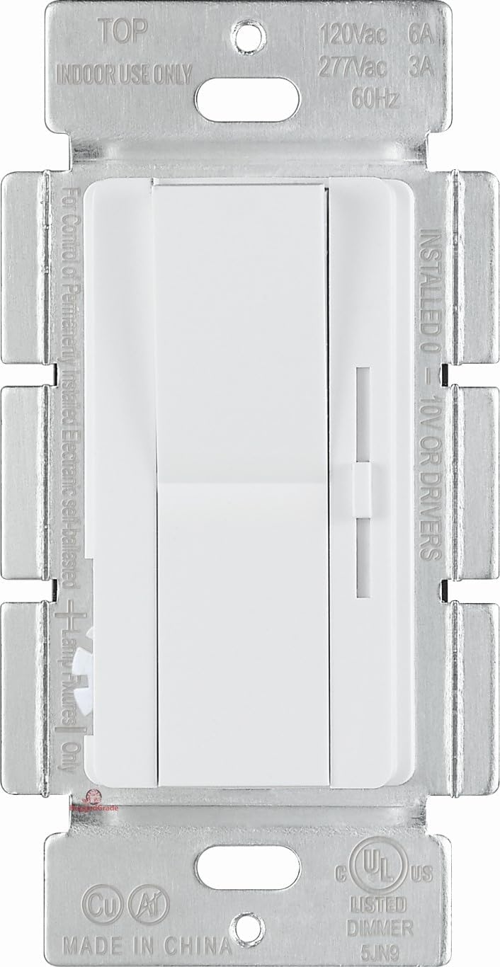 RuggedGrade Vasi Series 0-10V Dimmer Switch - 3-Way Compatible - Large On/Off Button - White Housing - LED Lighting Control for Residential & Commercial Fixtures
