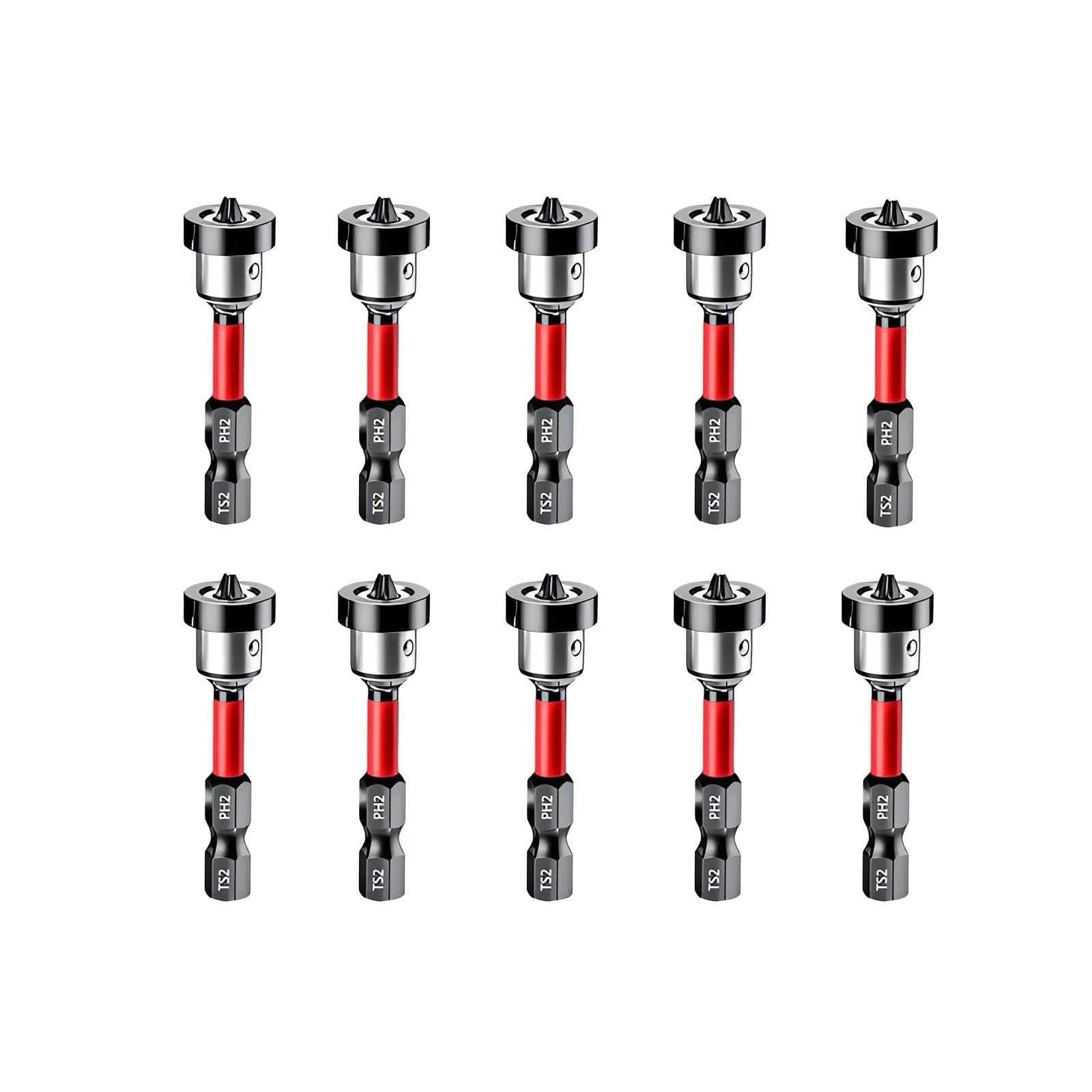 Drywall Screw Setter with Adjustable Depth Stop, PH2 Magnetic Positioning Screwdriver Bits, 1/4" Hex Shank 50mm Plasterboard Bit for Gypsum Board, Wood, Drywall Installation (10)