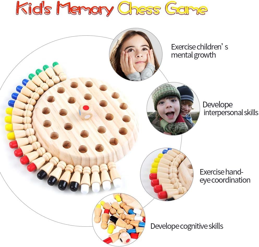 Image of Hop N Play Wooden Memory Match Stick Chess Game Board Game | BLOWEST | Colorful | Early Educational Toys Gifts for Boys, Brain Games | Kids
