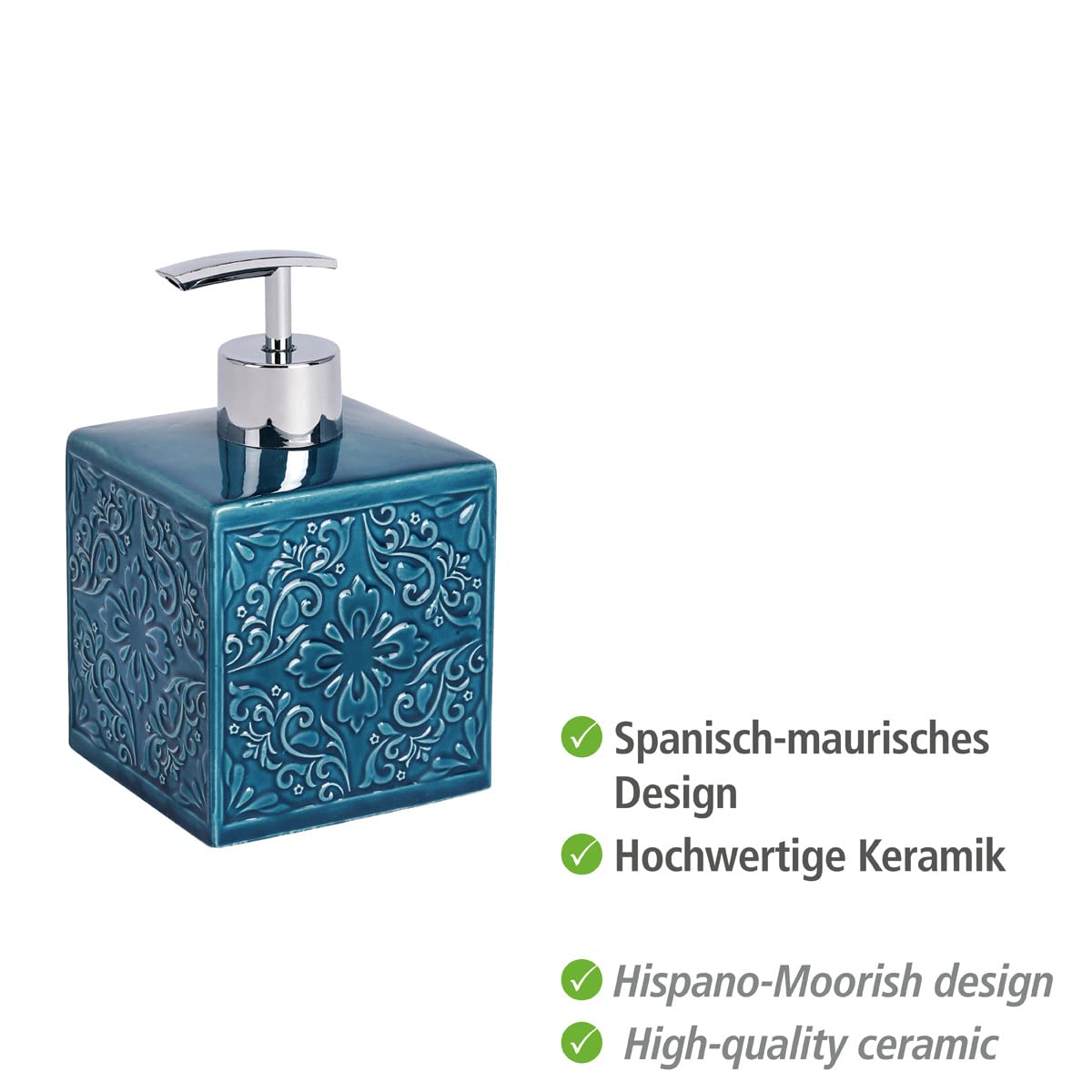 Wenko Cordoba Blue-Dispenser for Liquid soap, 8.5 x 8.5 x 13 cm