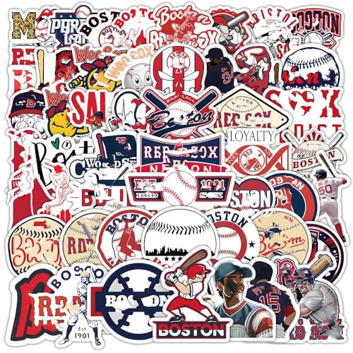 Image of 50 PCS Boston City American Vinyl Red Sox Stickers Pack Baseball Stickers for Water Bottle, Laptop, Bicycle, Computer, Motorcycle, Travel Case, Car Decal Decoration Sticker
