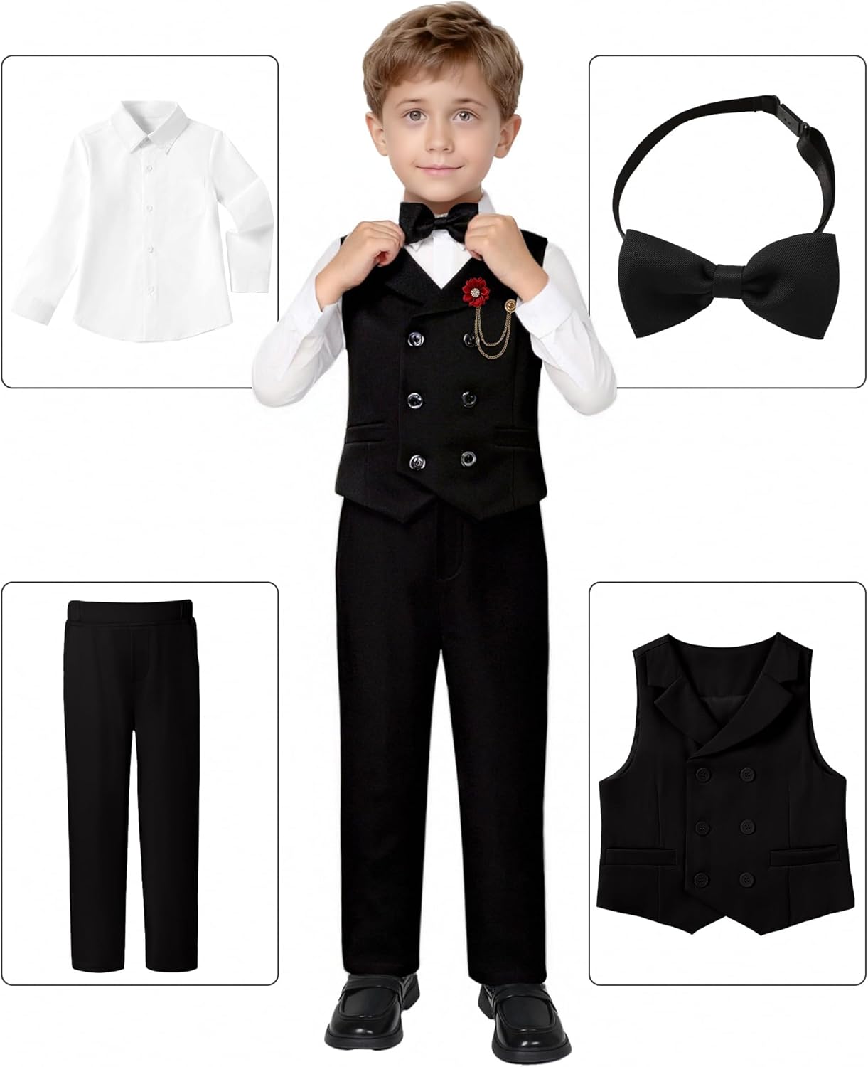 DISAUR Boys Suits Toddler Tuxedo Suit Wedding Ring Bearer Outfit Vest Pants Dress Shirt Bowtie Boutonniere for 2-8 Years - Image 4