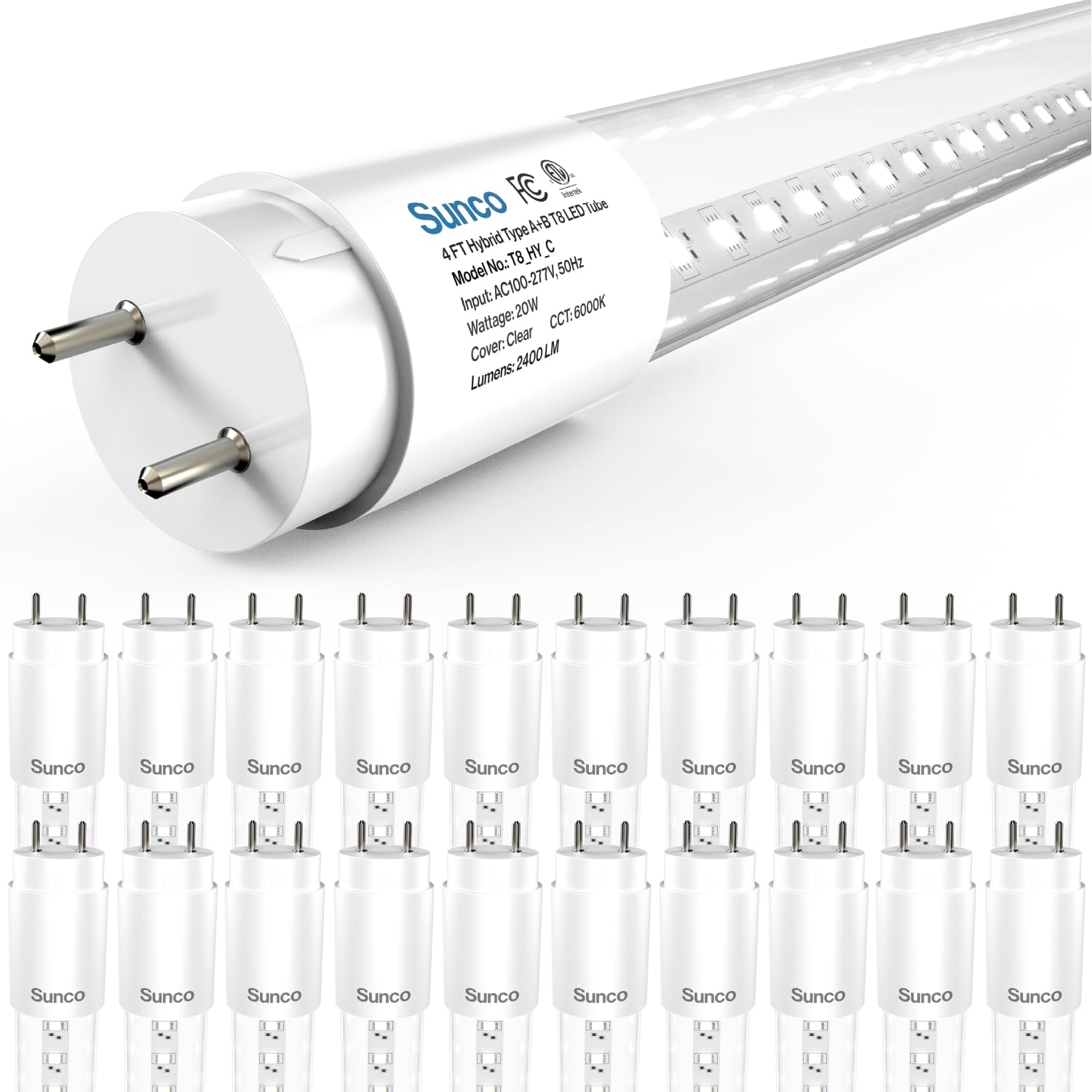 Sunco 20 Pack T8 LED Tubes 4FT, Replacement for Fluorescent