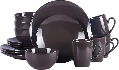 HomeVss, Color Wave - Juego de vajilla de cerámica de 16 piezas, color gris otoño