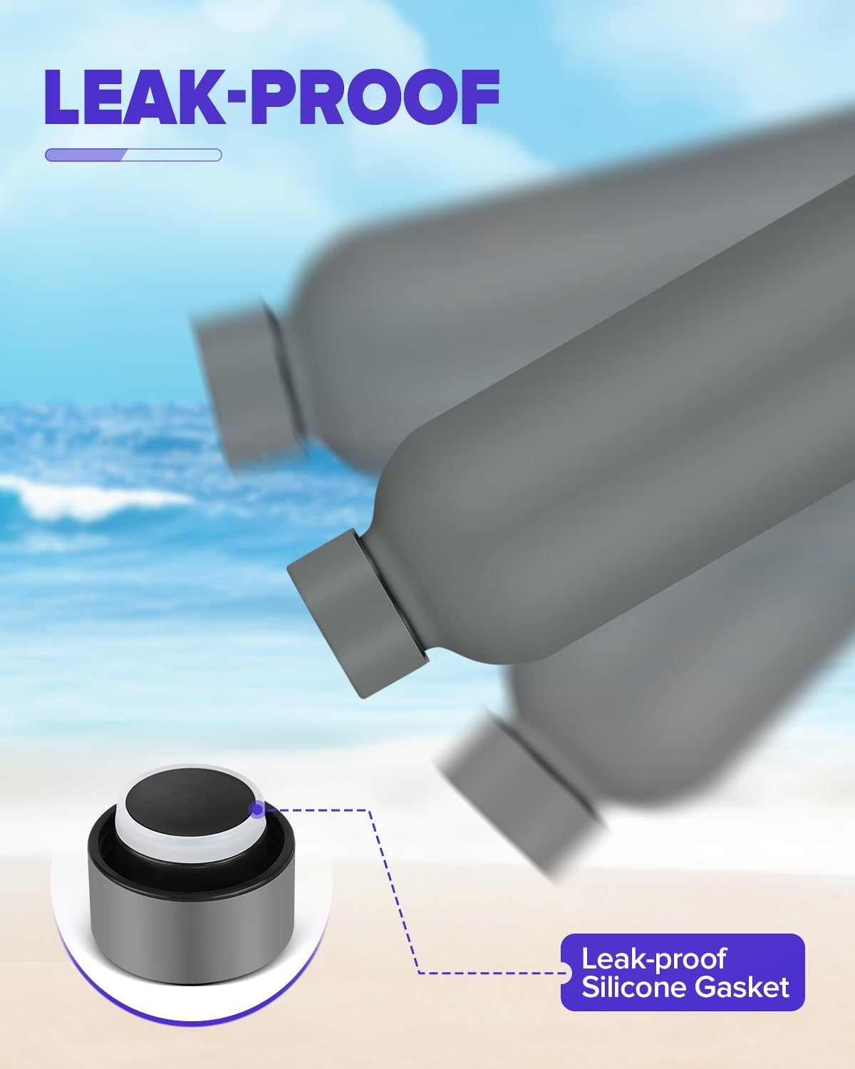 Insulated Water Bottle with Lid, 17 oz Reusable Leak-Proof Metal Stainless Steel Water Bottles for Travel, Sports, Gym, Outdoor (Gray) - Image 3