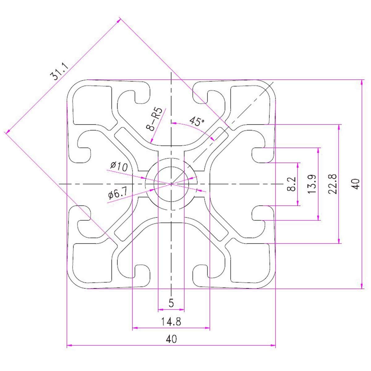 SCHMIDT systemprofile Aluprofil 40x40 mm Nut 8 Typ I 2000 mm - Aluminiumprofil eloxiert, Strebenprofil 4040, Konstruktionsprofil für Maschinenbau, Werkbank & DIY