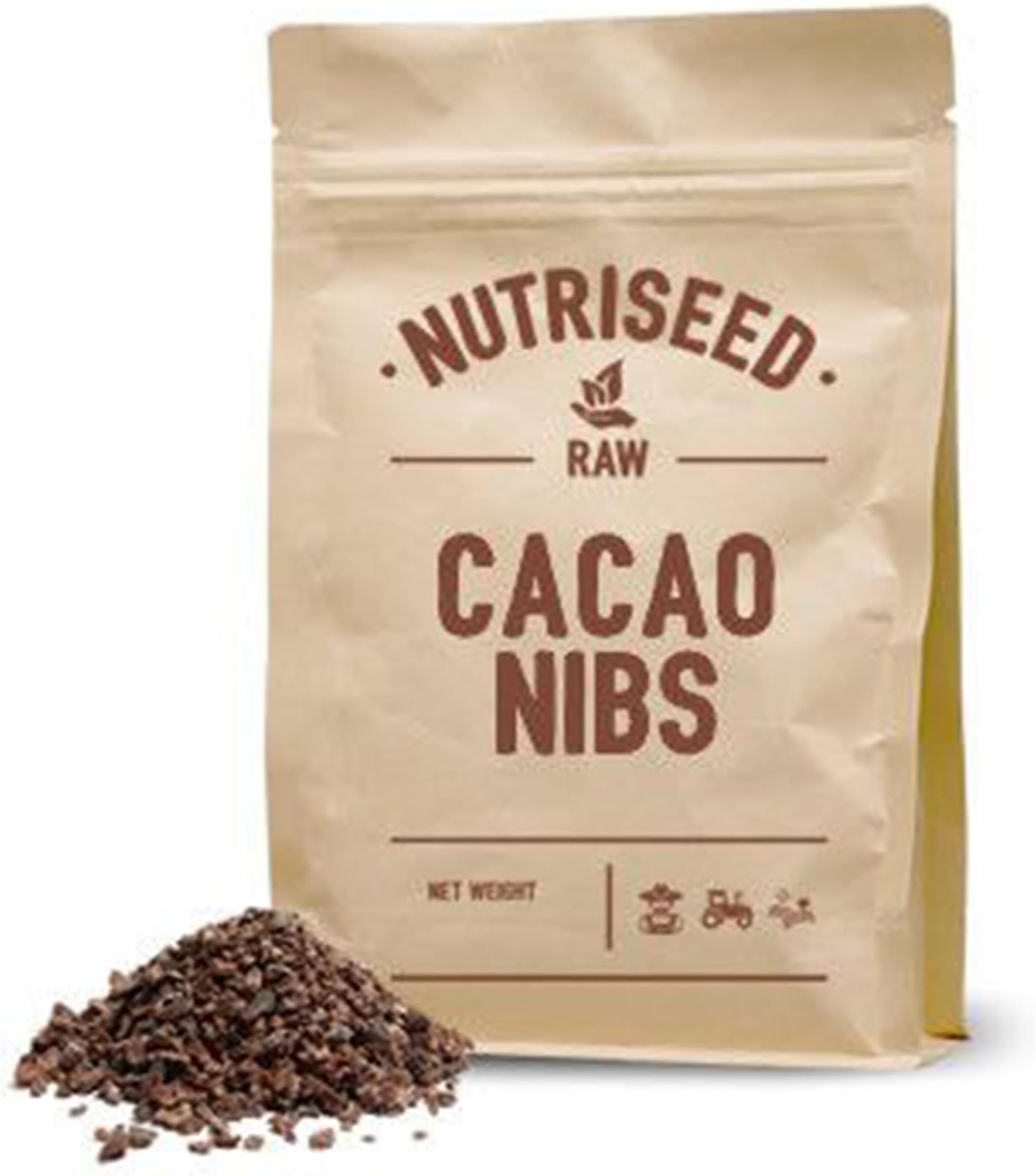 Nutriseed Cacao Nibs 1kg - 100% Natural, Contains Antioxidants, Flavonoids, Magnesium, Calcium, Fibre, Protein, Nutrients & Minerals, Pure Chocolate Flavor, Vegan-Friendly, Gluten-Free