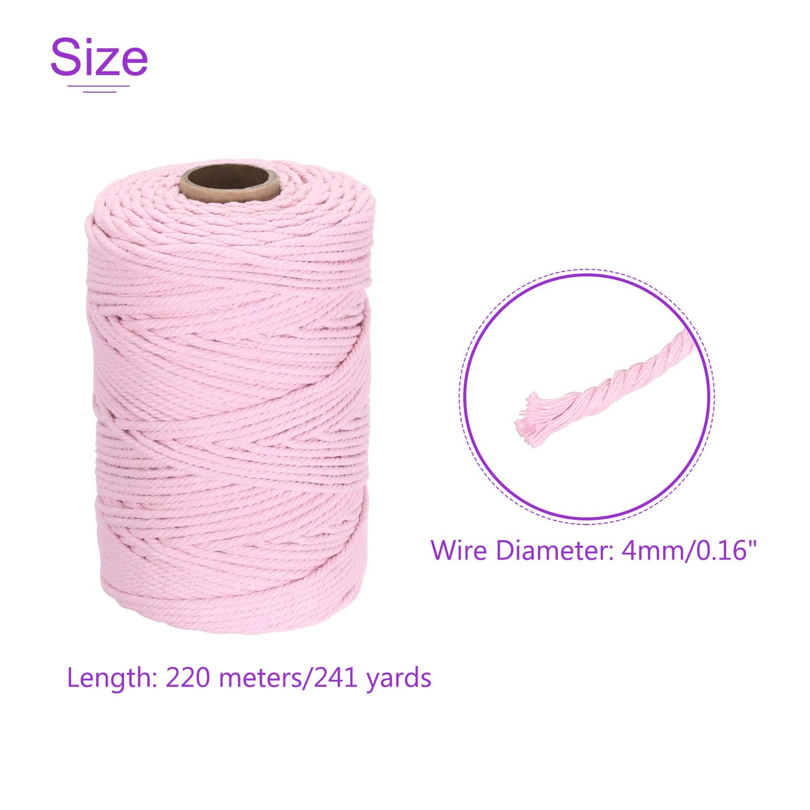 DMiotech 4mm x 220M (241 Yard) Light Pink Natural Cotton Macrame Rope - Image 4