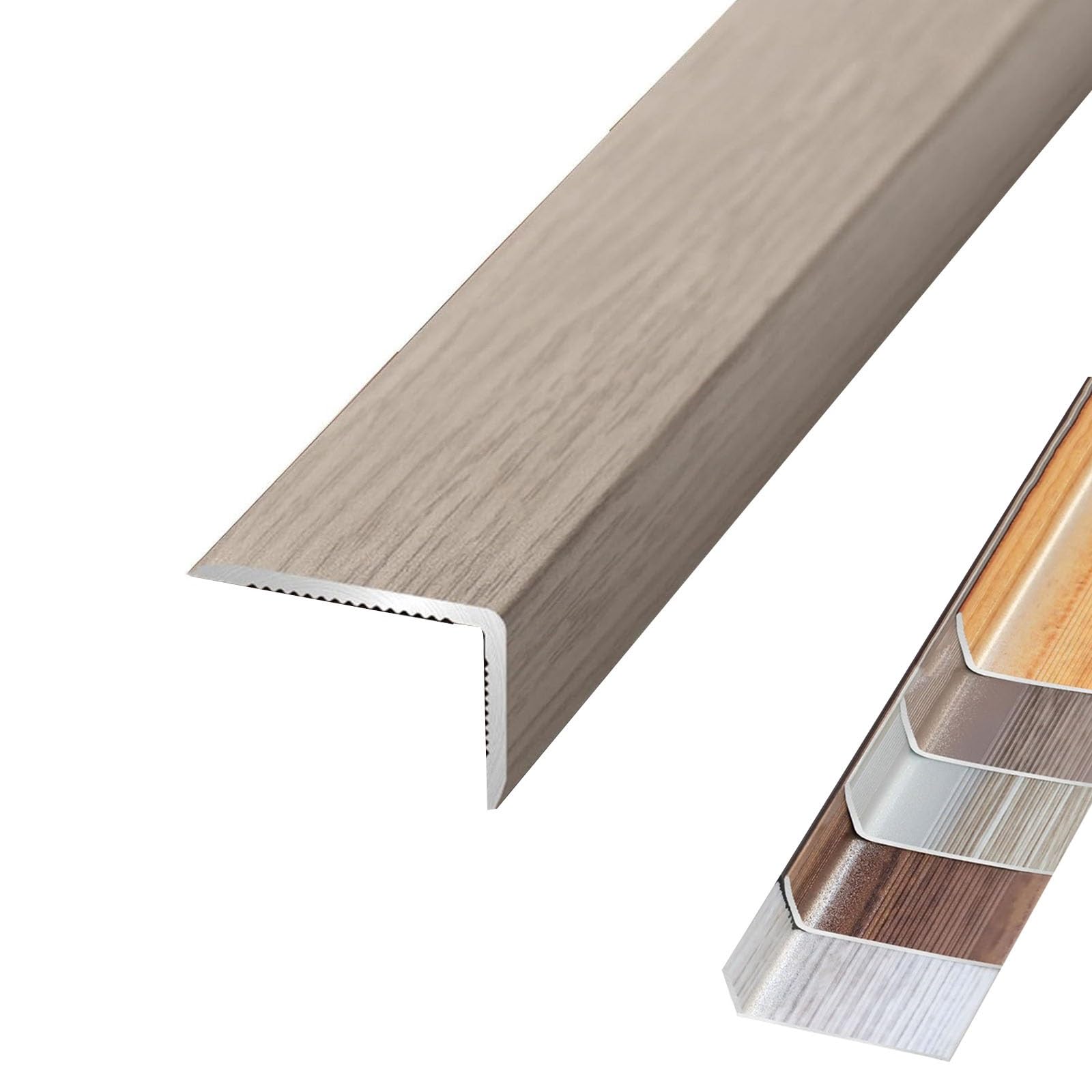 Aluminum Floor Transition Strip - Heavy Duty L-Shaped Stair Nosing Edge Trim, Non-Slip Step Edge Protector, Corner Guard Moldings for Tile, Wood, Laminate Floors(Hazy Time,L900xW28xH12mm)