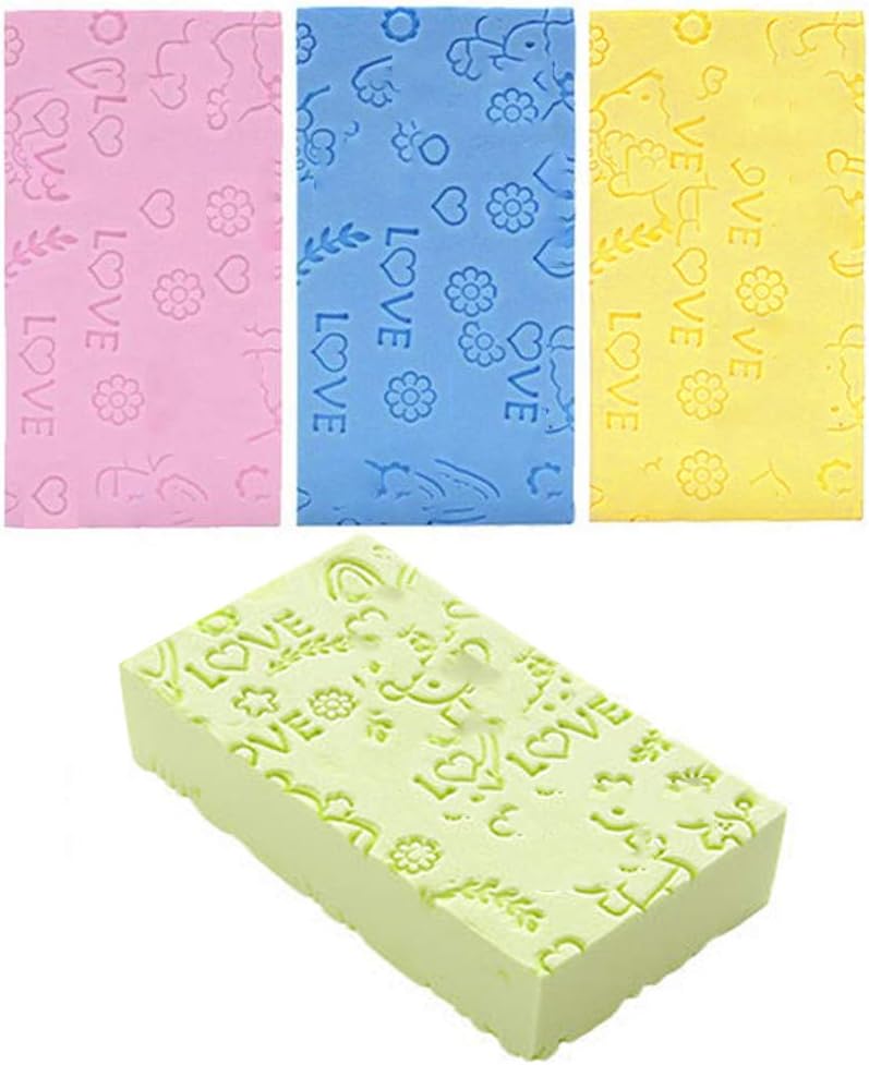 Body Sponge 4 Piece Soft Bath Sponge - High Density Body Exfoliating Sponge Shower Rub Tools Body Washing Loofah Cleaning Sponge Towel For Baby Adults/Kids Men Women Green Blue Pink Yellow