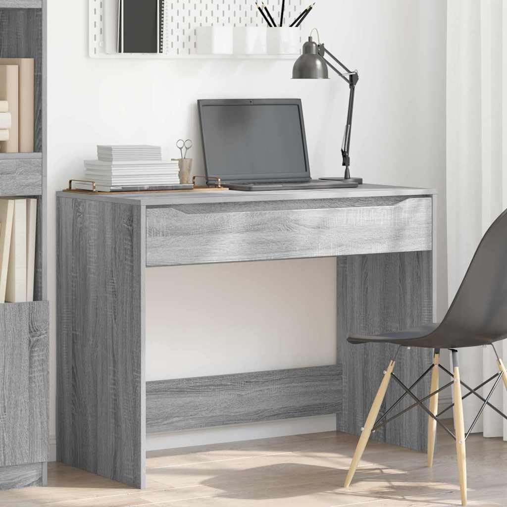 Scrivania in legno Sonoma grigio, 100 x 50 x 78 cm, con cassetto, scrivania per computer per ufficio e home office, mobili per studio per postazione di lavoro organizzata