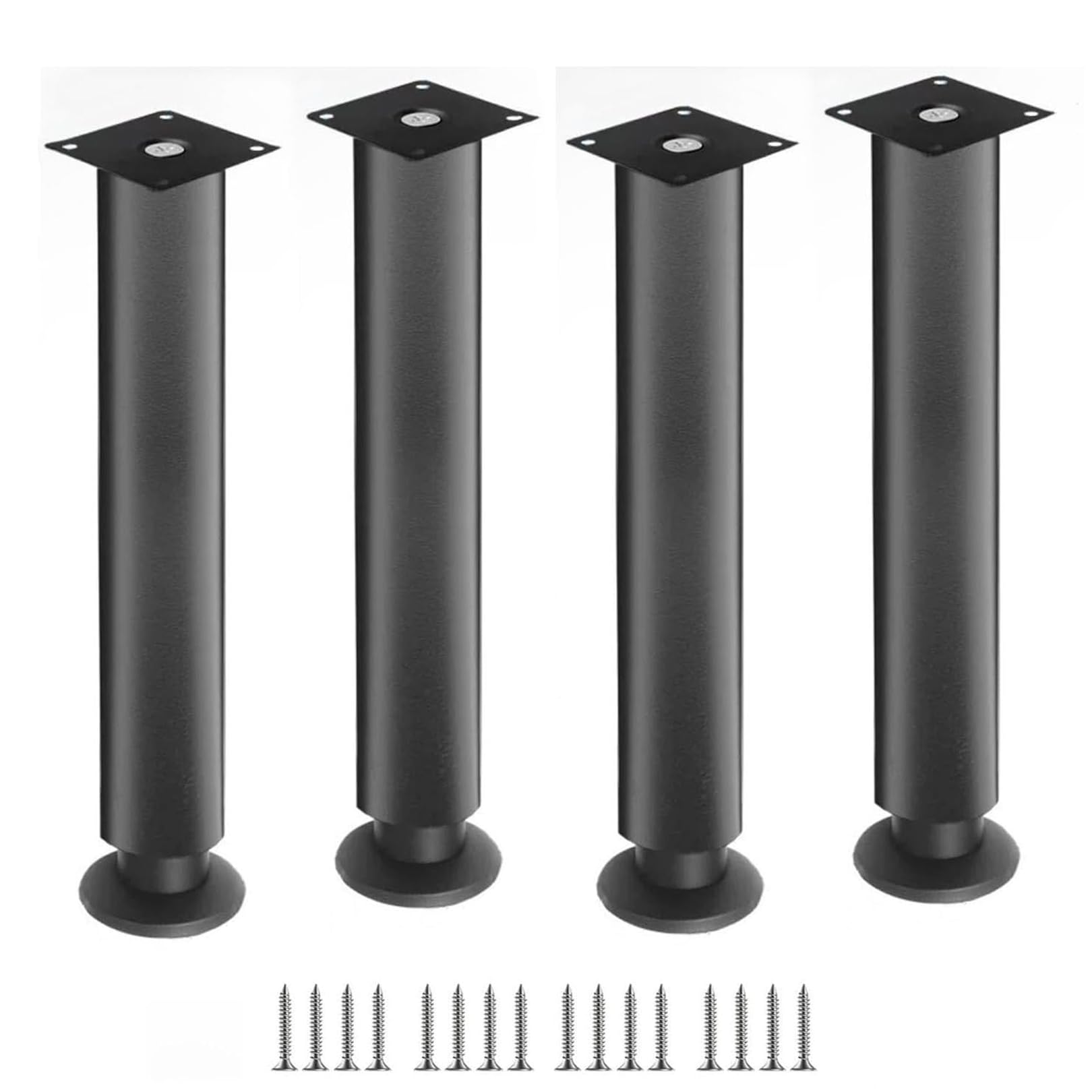 Piezas Patas para Muebles Altura Regulables,Piernas de Redondas de Metal,Pies para Mesas Acero Inoxidable,para Mesa de Comedor,Altura Ajustable de 0-1O mm,con Tornillos (300mm,Black)