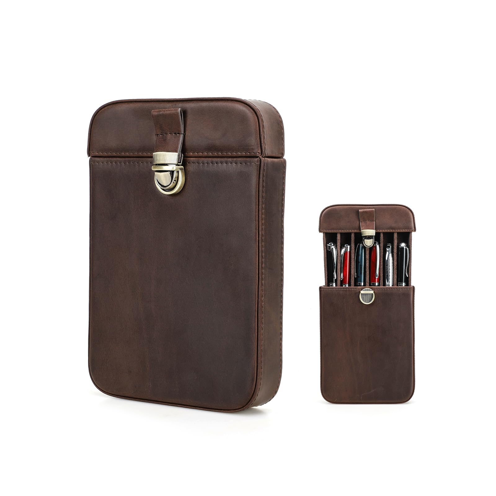 contact's family Vintage Elegant Leather Fountain Pen Case, 6-Pen Capacity Box with Secure Brass Lock Closure, Premium Gift for Pen Lovers School Business Travel-picture-53