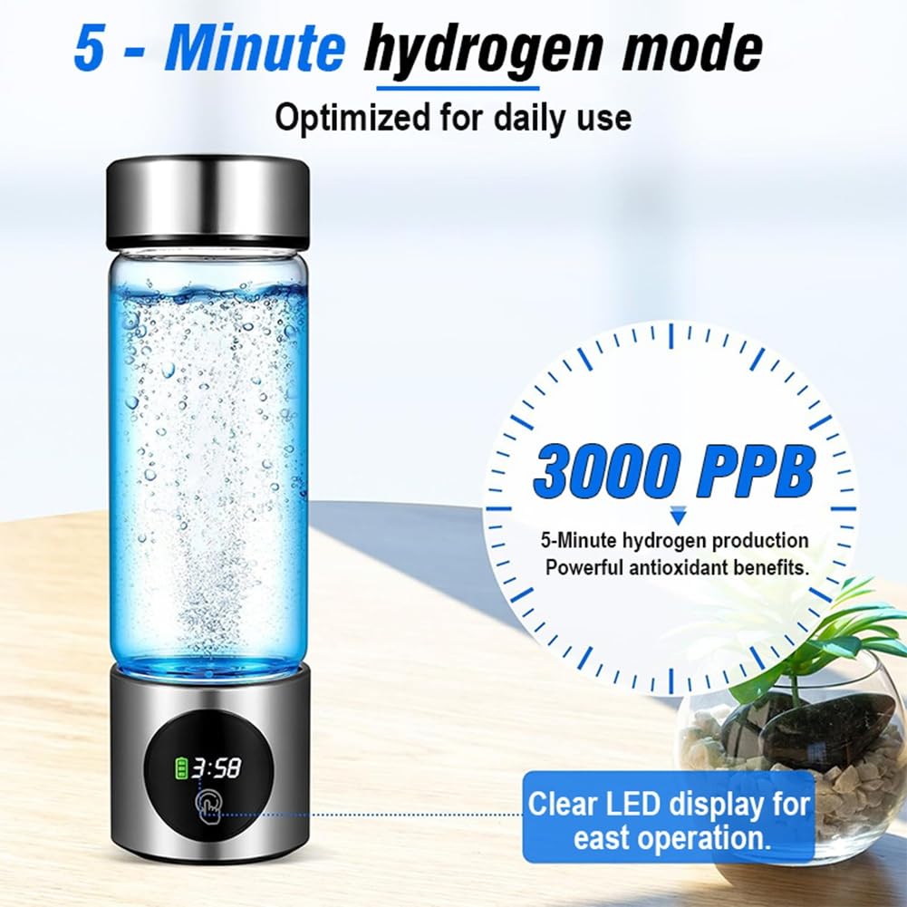 Botella de generador de agua hidrogenada portátil SPE+PEM de doble cámara, ionizador + pantalla PPB y tiempo