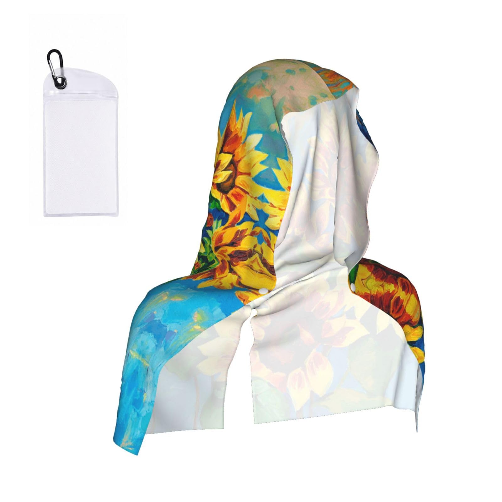 Satusa Men's Black Sunflowers Print Cooling Hoodie Towel, Cooling Towels For Neck And Face, Quick Drying Absorbent Cooling Head Towel Beach Camping Gym Construction(2Pcs)