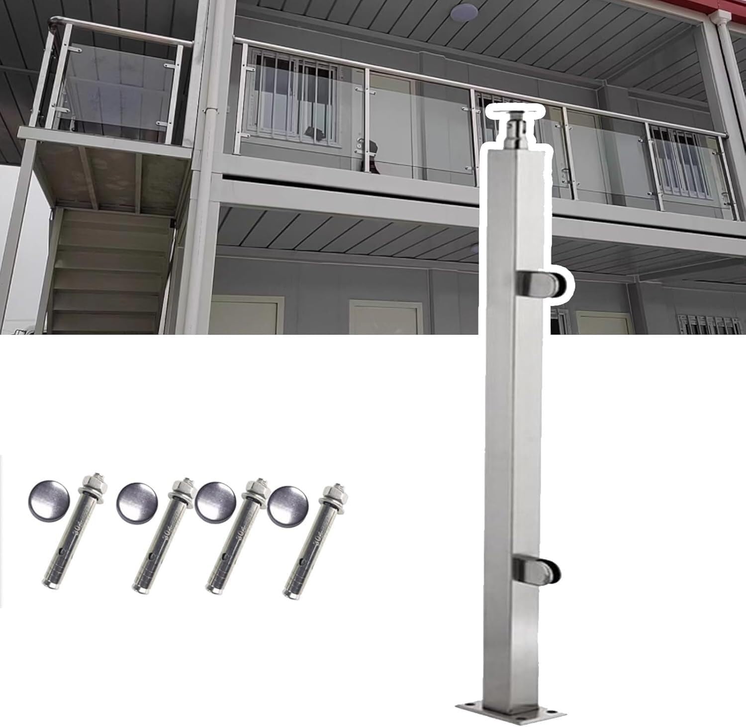 Jvfbjlf Color Gray Indoor Corridor Staircase Glass Balustrade Post High Stainless Steel Square Glass Balustrade Post With Clip-On Glass Balustrade End/Mid/Corner Post(,H85cm)