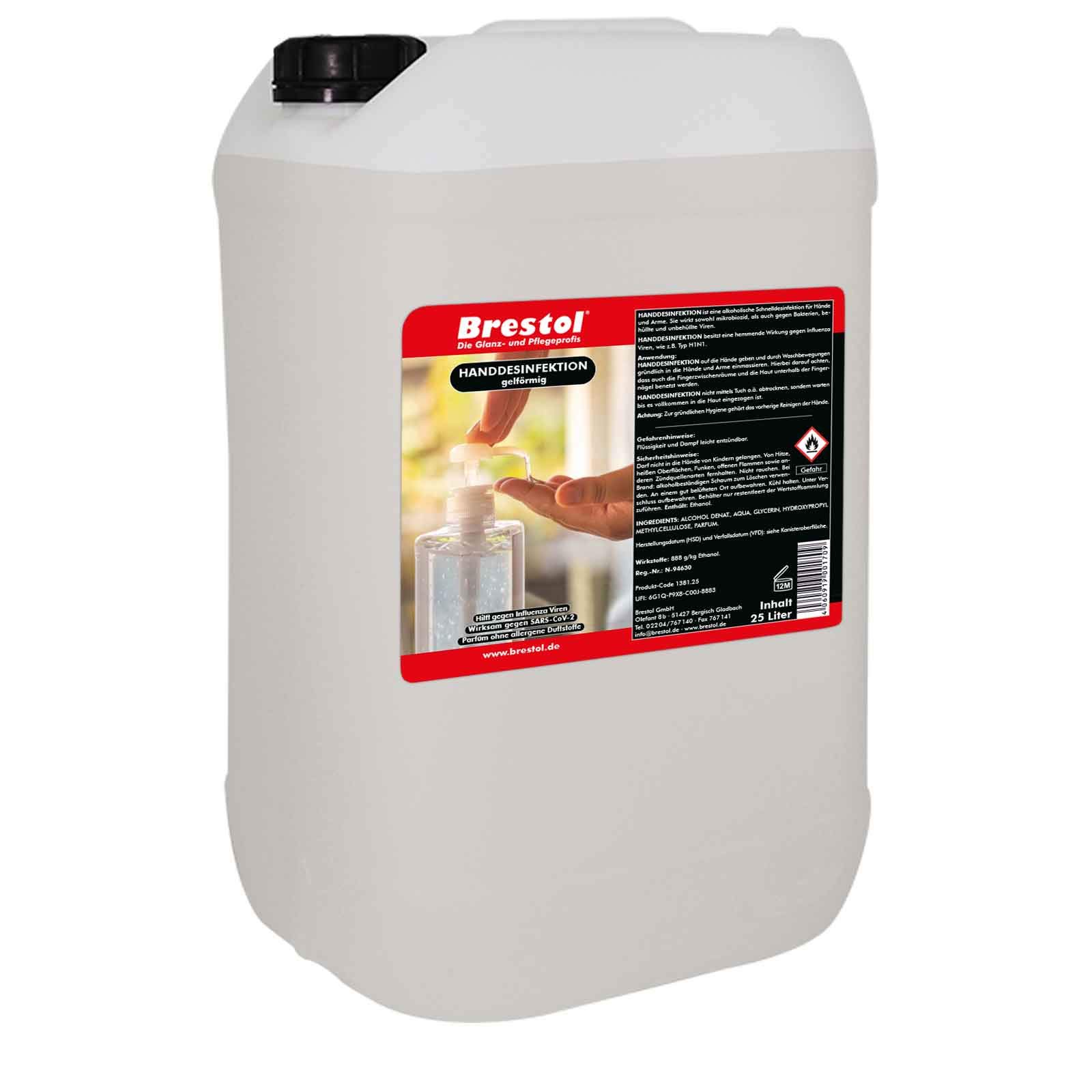 HANDDESINFEKTION Gel 25 Liter Desinfektionsmittel für Hand Haut Hände Desinfektion Händedesinfektion Desinfektionsgel Geldesinfektion gelförmig