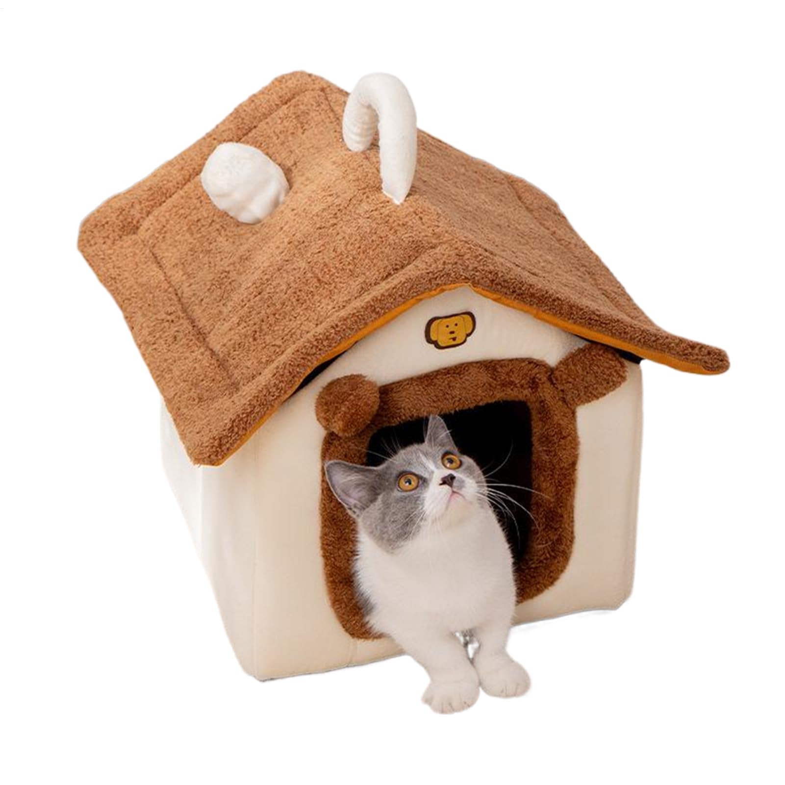 Cabane à chat d'hiver contre le froid : grotte fermée en peluche pour sol frais de garage