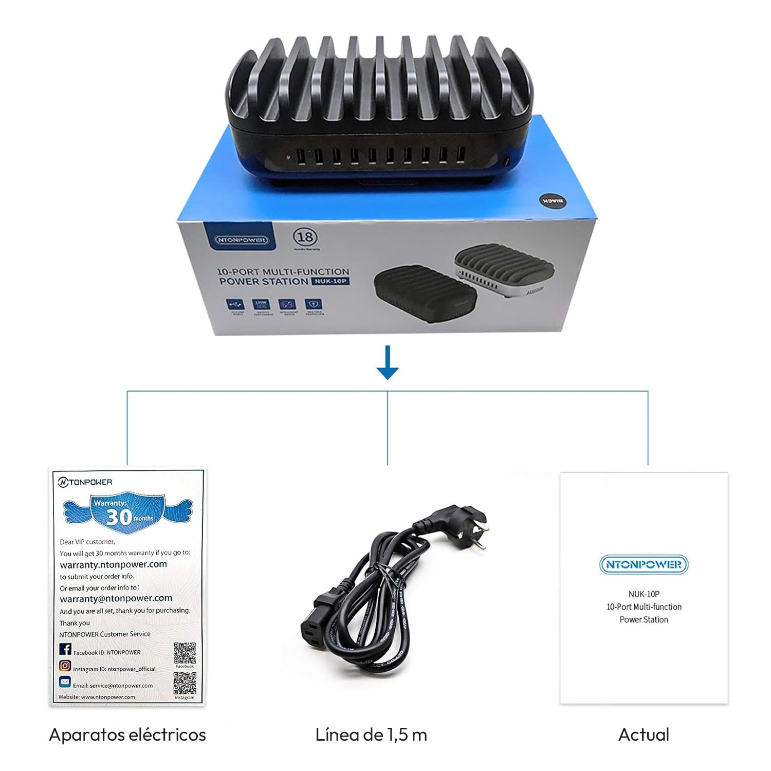 NTONPOWER Estación de carga para tablet, 10 puertos, multiUSB, 120 W, con disipador de calor automático silencioso, para teléfonos móviles, smartphones, tabletas, color negro