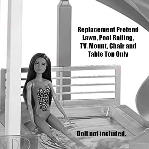 Miniatura 5 de Barbie Piezas de repuesto Dreamhouse Playset - FHY73  Reemplazo de césped, barandilla de piscina, TV, soporte, silla y mesa