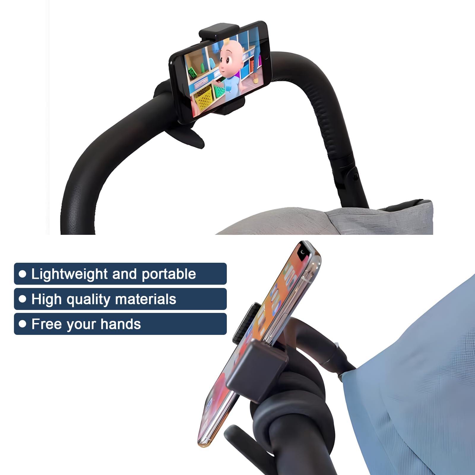 Supporto per Telefono Passeggino, Supporto Cellulare per Passeggino, Accessori per Passeggino con Braccio Flessibile, Ideale per l'Uso a Mani Libere