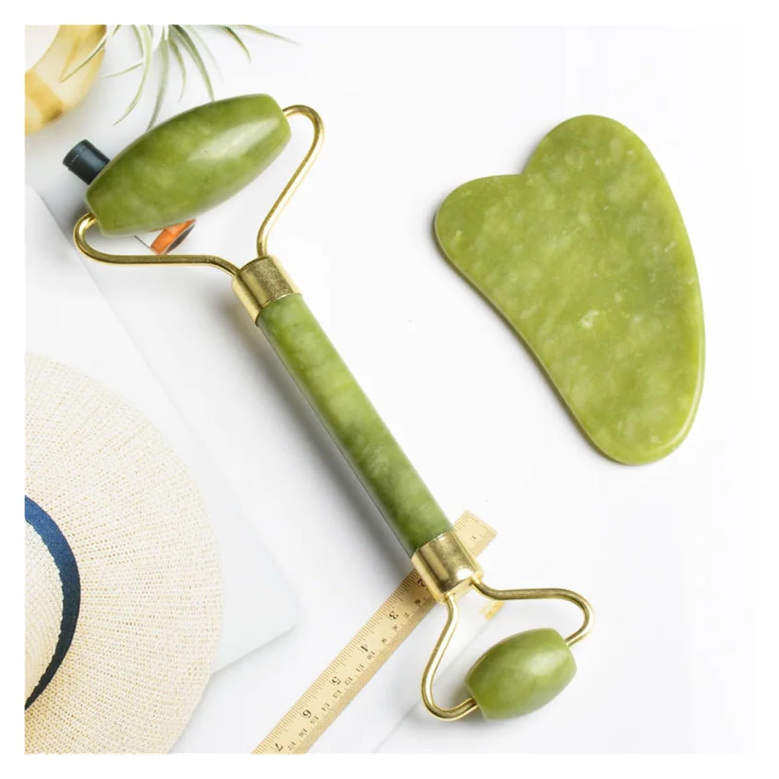 Natürliche Jade-Roller, Massagegerät, Gesicht, Körper, Rücken, Fuß, Massagerolle, Lifting, Anti-Falten, doppelendig, Gua Sha, Stil L