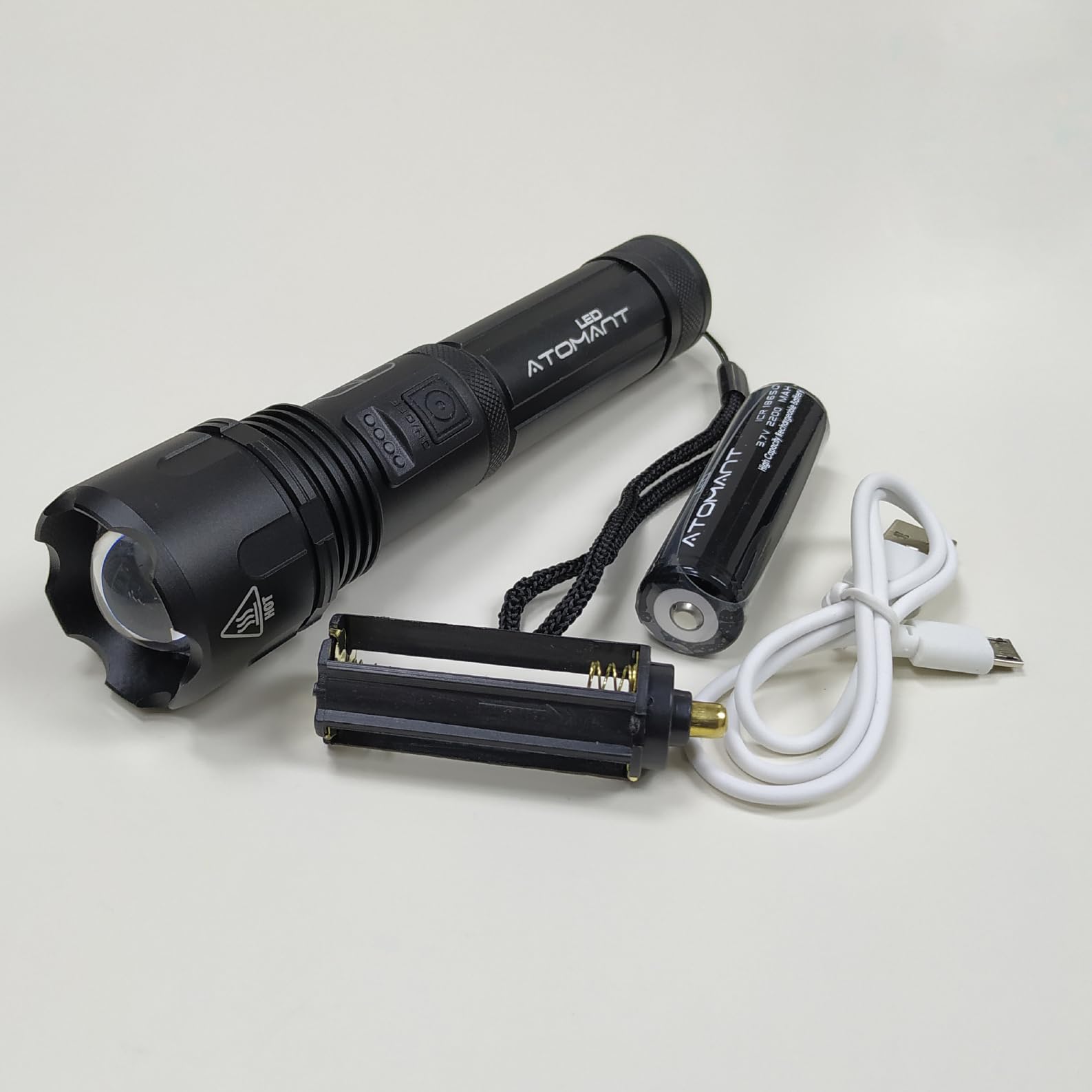 LED ATOMANT 4x Linterna LED Zoom USB Recargable con Bateria 5 Modos Luz | IPX4, Larga duracion, Alta potencia